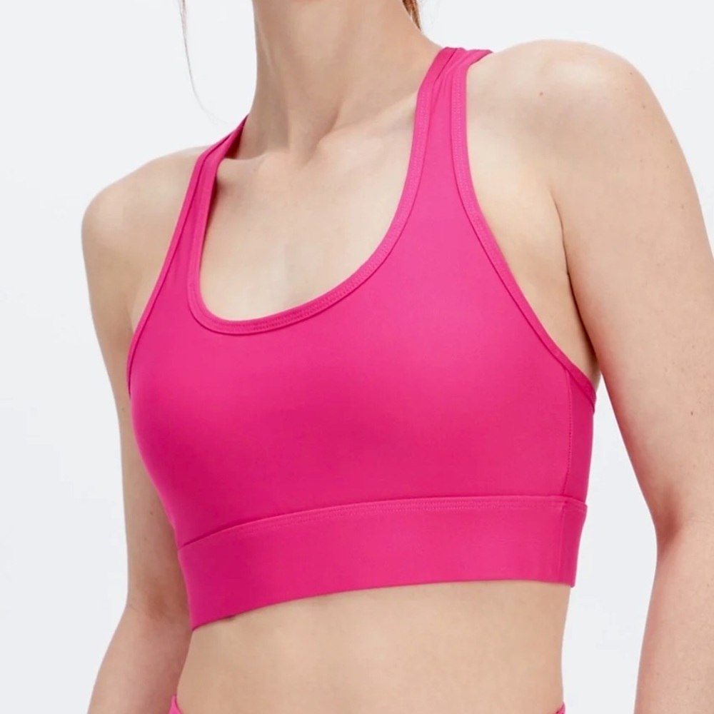 Fabletics medium impact pink cell phone bra